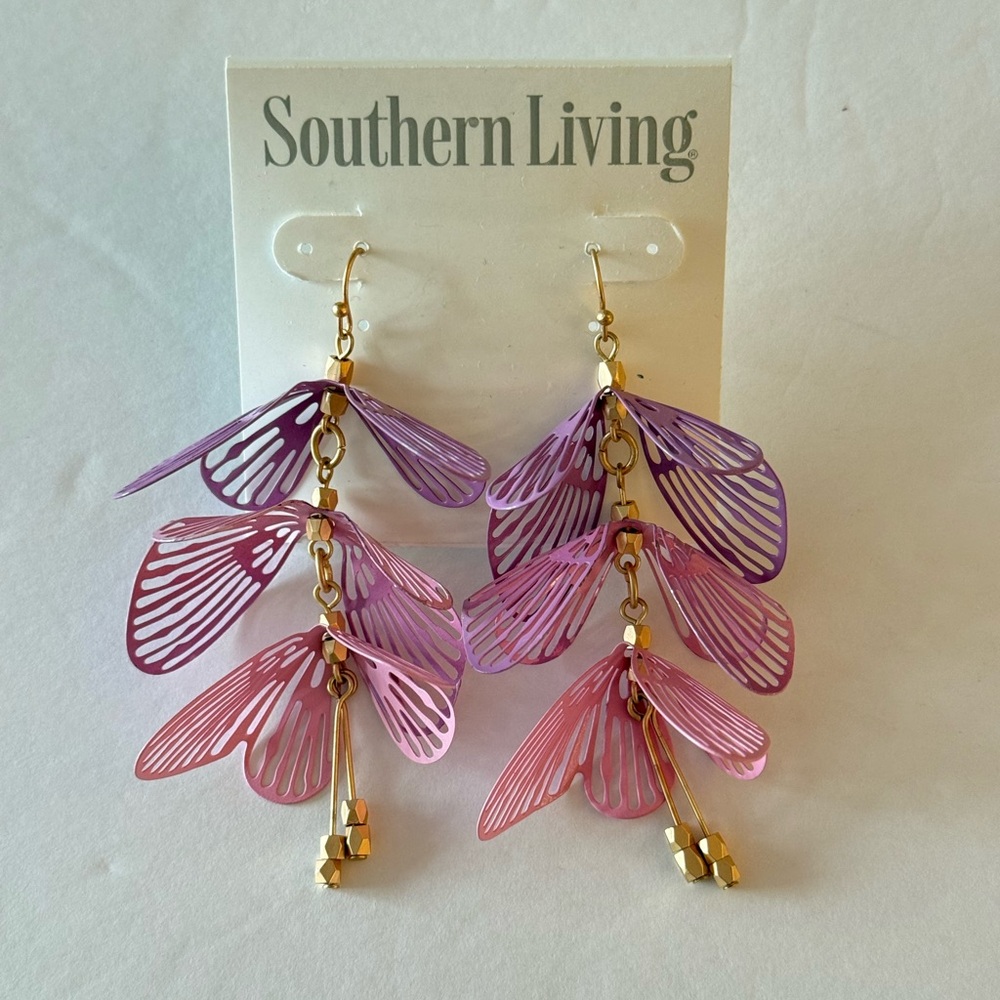 Southern Living statement Pink Flower Drop Earrings with Gold Accents formal